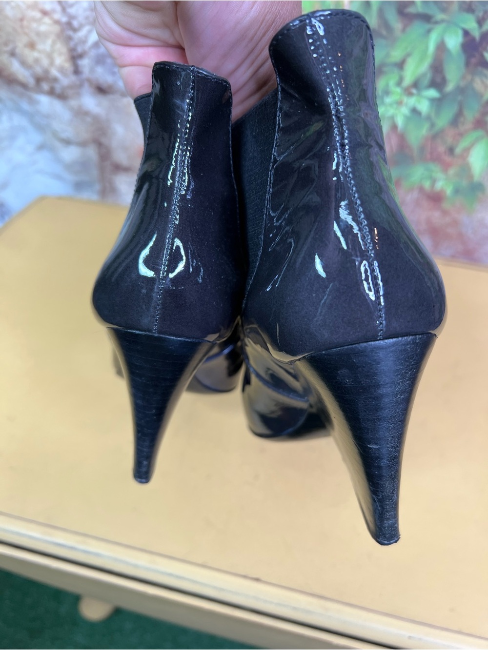 POUR LA VICTOIRE Charcoal Patent Leather Minimalist Luxury Ankle Boots, 7.5 - Picture 8 of 15